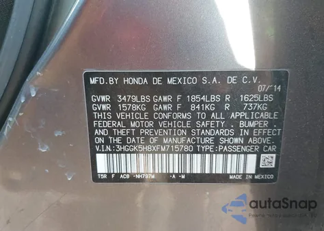 2015 Honda Fit Ex/Ex-L from USA, damaged, VIN 3HGGK5H8XFM715780